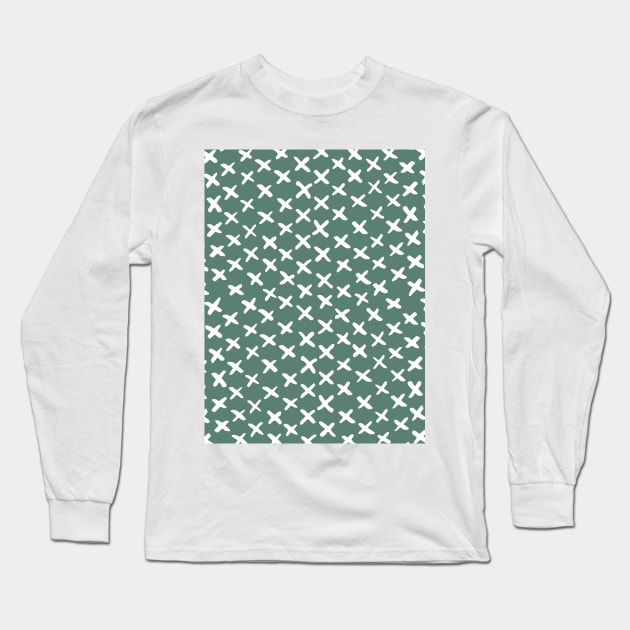 X stitches pattern - green and white Long Sleeve T-Shirt by wackapacka